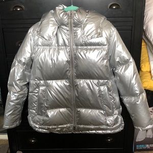 KENDALL&KYLIE METALLIC PUFFER COAT DETACHABLE HOOD